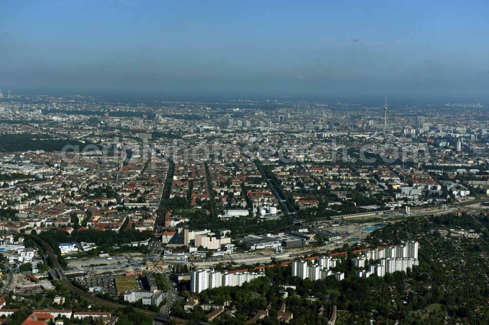 Aerial image Berlin - Civil engineering construction sites for construction of the extension of the urban motorway - Autobahn Autobahn A100 in Berlin Neukoelln