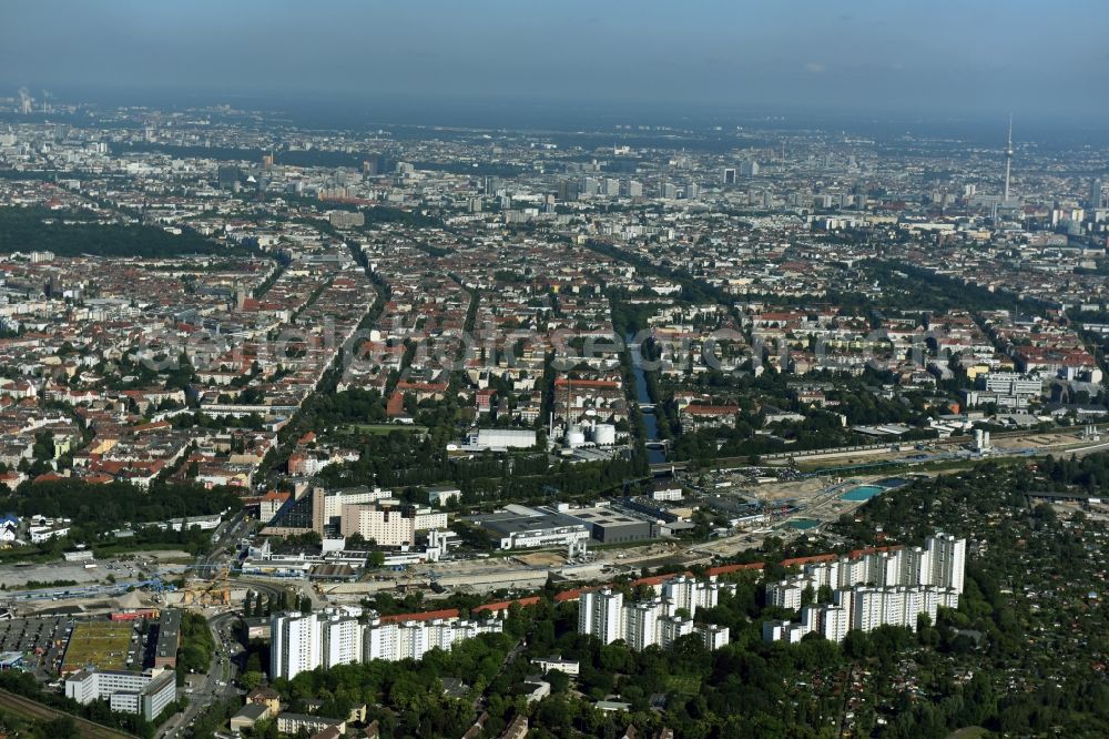 Aerial photograph Berlin - Civil engineering construction sites for construction of the extension of the urban motorway - Autobahn Autobahn A100 in Berlin Neukoelln