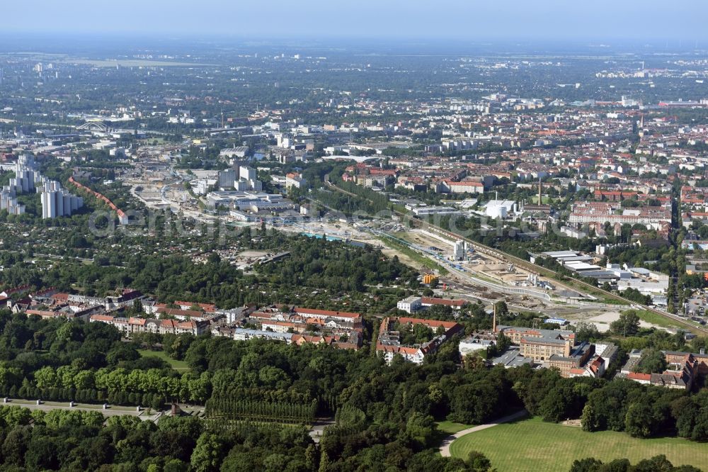 Berlin from the bird's eye view: Civil engineering construction sites for construction of the extension of the urban motorway - Autobahn Autobahn A100 in Berlin Neukoelln