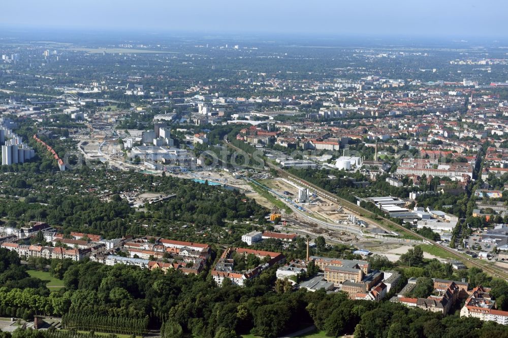 Aerial image Berlin - Civil engineering construction sites for construction of the extension of the urban motorway - Autobahn Autobahn A100 in Berlin Neukoelln