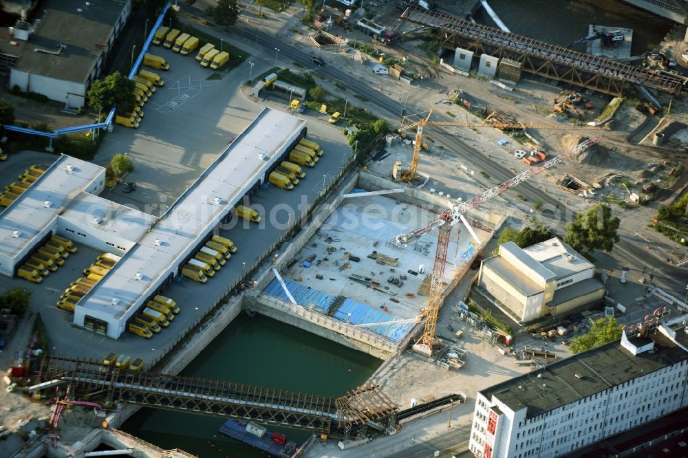 Berlin from above - Civil engineering construction sites for construction of the extension of the urban motorway - Autobahn Autobahn A100 in Berlin Neukoelln