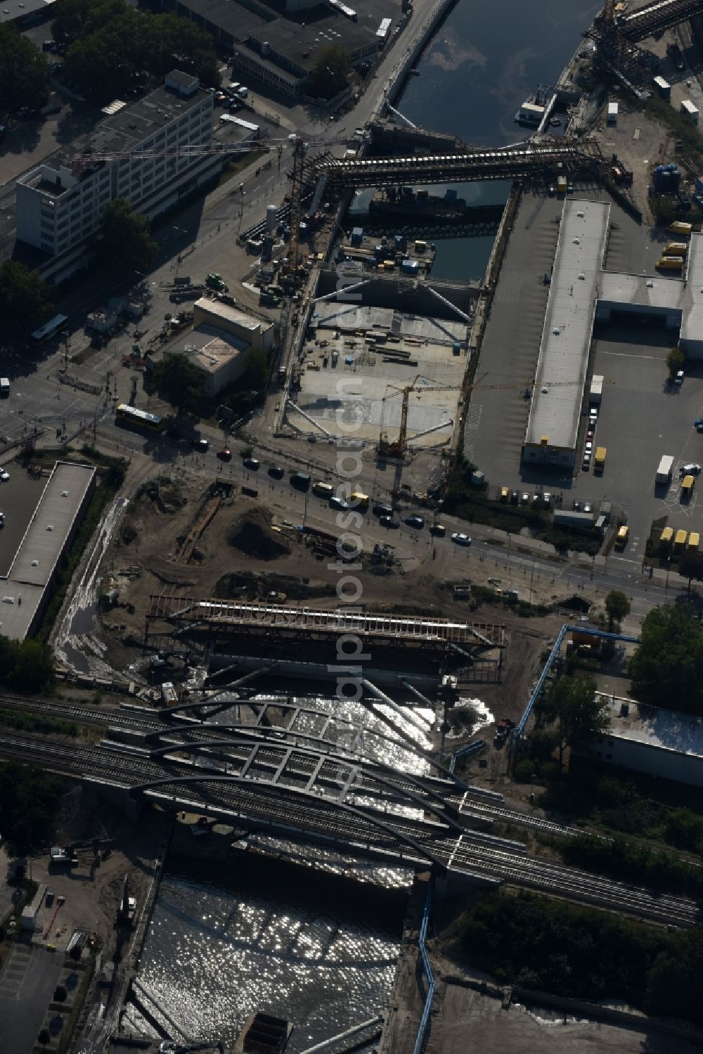 Aerial photograph Berlin - Civil engineering construction sites for construction of the extension of the urban motorway - Autobahn Autobahn A100 in Berlin Neukoelln