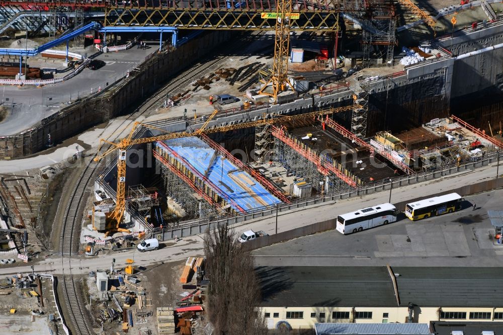 Aerial photograph Berlin - Civil engineering construction sites for construction of the extension of the urban motorway - Autobahn Autobahn A100 in Berlin Neukoelln