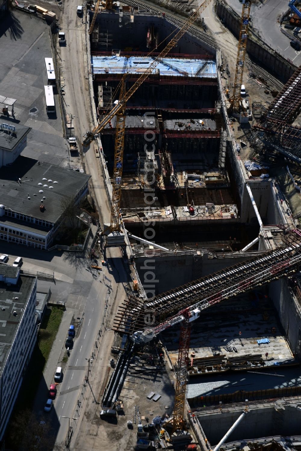 Aerial photograph Berlin - Civil engineering construction sites for construction of the extension of the urban motorway - Autobahn Autobahn A100 in Berlin Neukoelln