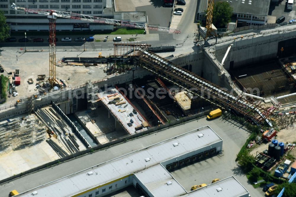 Aerial image Berlin - Civil engineering construction sites for construction of the extension of the urban motorway - Autobahn Autobahn A100 in Berlin Neukoelln