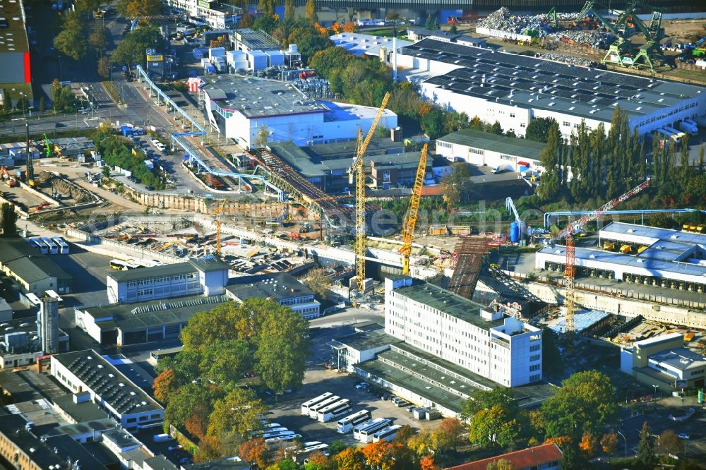 Berlin from the bird's eye view: Civil engineering construction sites for construction of the extension of the urban motorway - Autobahn Autobahn A100 in Berlin Neukoelln