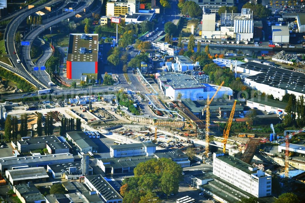 Aerial image Berlin - Civil engineering construction sites for construction of the extension of the urban motorway - Autobahn Autobahn A100 in Berlin Neukoelln