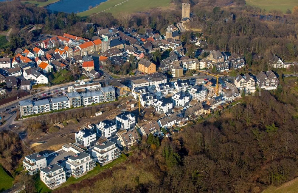 Hattingen from the bird's eye view: Construction sites of the residential area Burgviertel in the Blankenstein part of Hattingen in the state of North Rhine-Westphalia. The single family units are being developed on Seilerweg and on site of the former rope manufacturer Puth