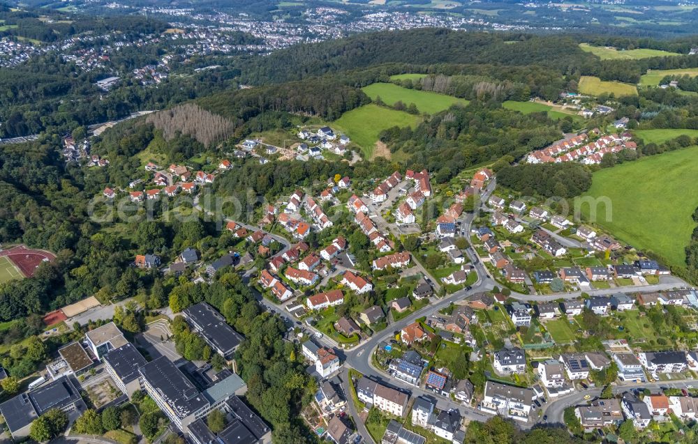 Ennepetal from above - Construction sites for new construction residential area of detached housing estate on Asternweg in Ennepetal in the state North Rhine-Westphalia, Germany