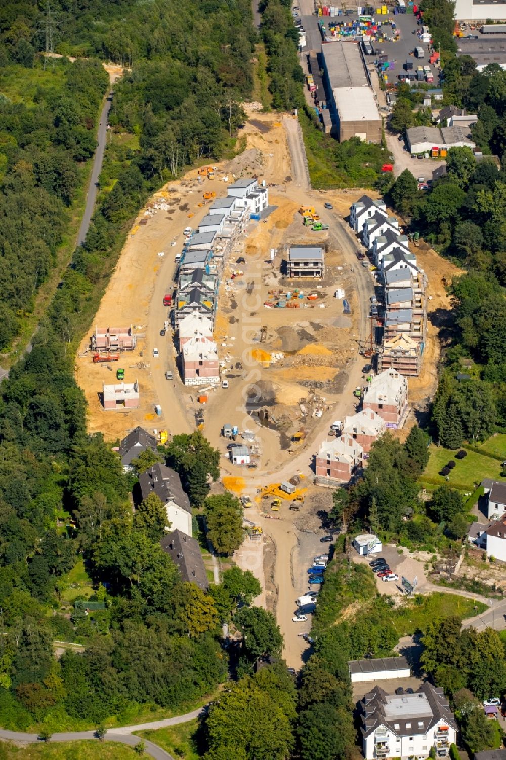 Aerial image Bochum - Construction sites for new construction residential area of detached housing estate in district Wiemelhausen in Bochum in the state North Rhine-Westphalia