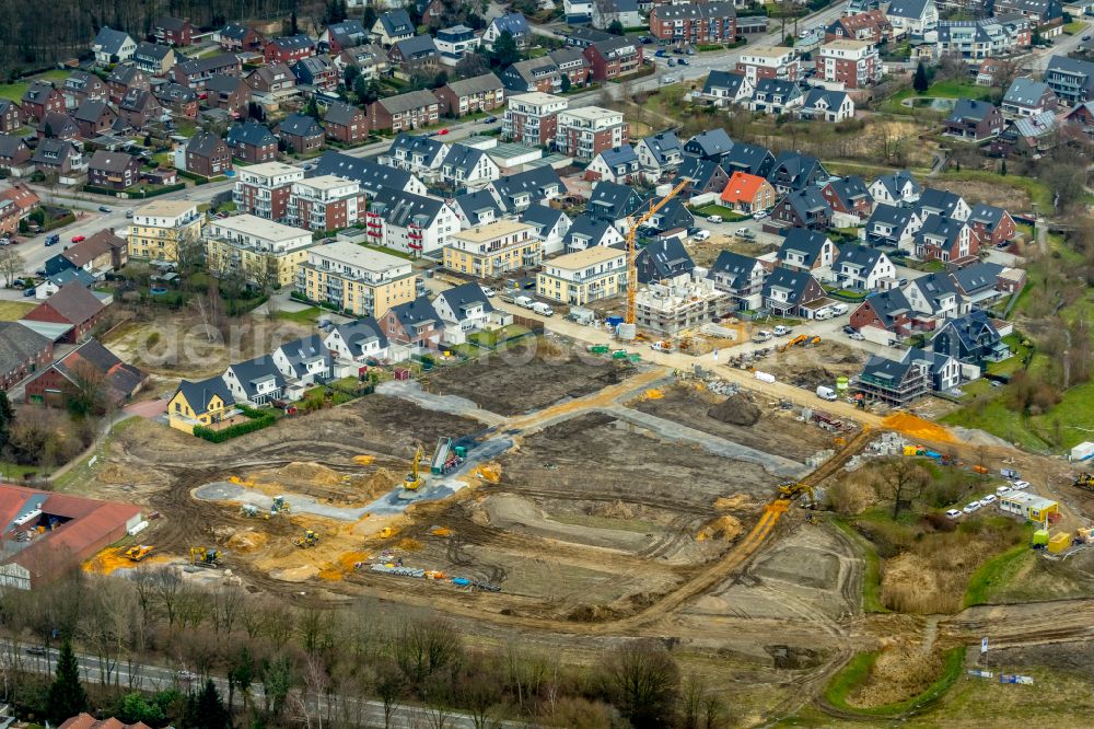 Bottrop from above - Construction sites for new construction residential, Schultenkamp, a single-family settlement on Kirchhellener ring and Hack Furth Road in the district Kirchhellen in Bottrop in North Rhine-Westphalia