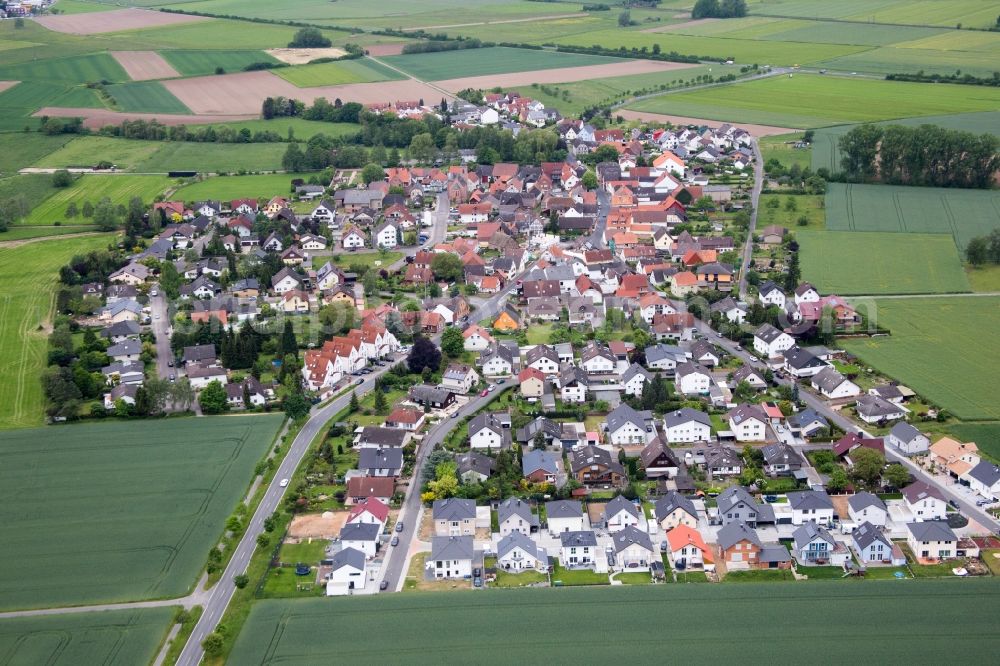 Aerial image Babenhausen - Construction sites for new construction residential area of detached housing estate Buergermeister Tempel Strasse in the district Harpertshausen in Babenhausen in the state Hesse, Germany