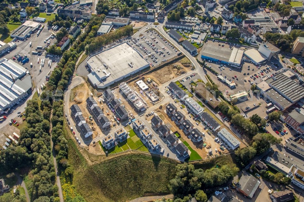 Aerial image Velbert - Construction sites for new construction residential area of detached housing estate on the former Woeste-terrain in Velbert in the state North Rhine-Westphalia. The development is carried out by the companies: Ten Brinke and Deutsche Reihenhaus