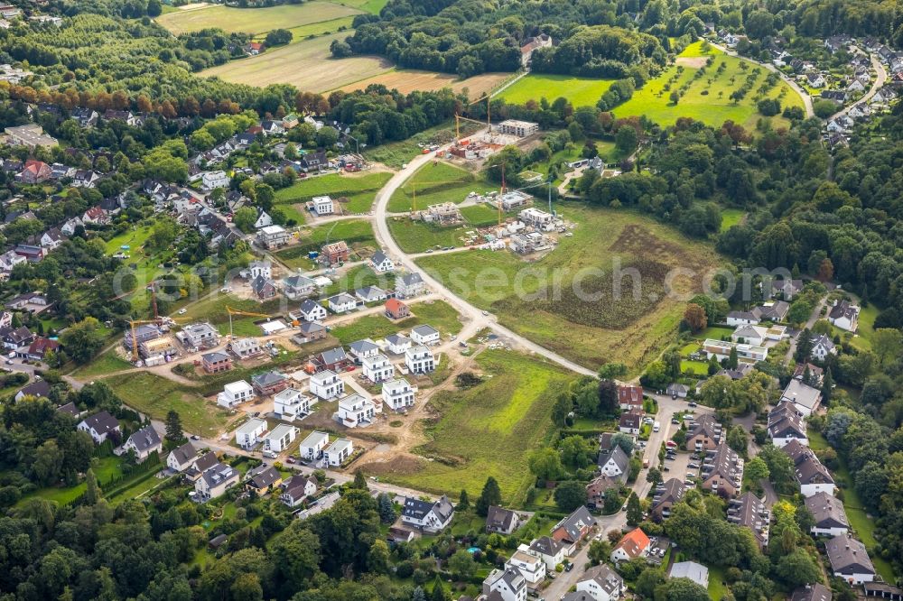 Essen from the bird's eye view: Construction sites for new construction residential area of detached housing estate Gruene Harfe on Barkhover Feldweg in Essen in the state North Rhine-Westphalia, Germany