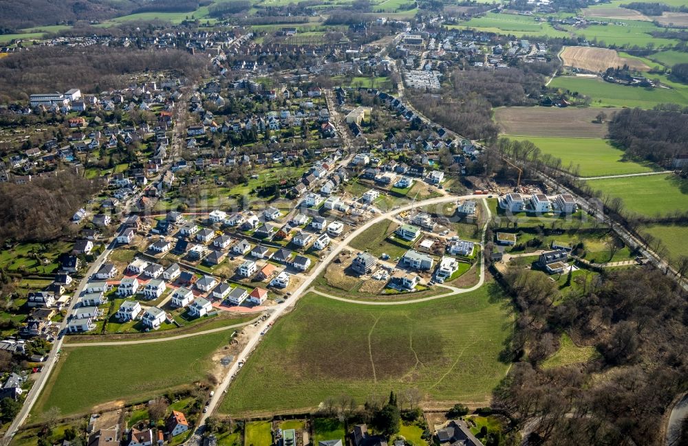 Essen from the bird's eye view: Construction sites for new construction residential area of detached housing estate Gruene Harfe on Barkhover Feldweg in Essen in the state North Rhine-Westphalia, Germany