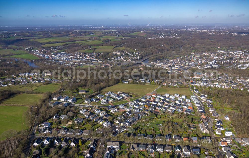 Heidhausen from above - Construction sites for new construction residential area of detached housing estate Gruene Harfe on Barkhover Feldweg in Heidhausen in the state North Rhine-Westphalia, Germany