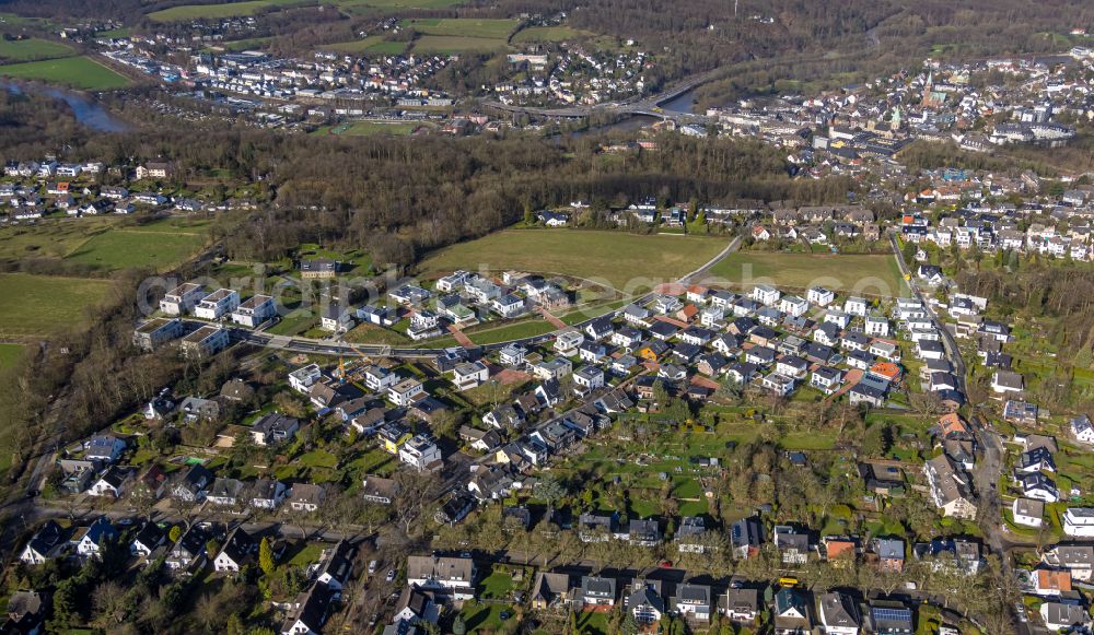 Heidhausen from above - Construction sites for new construction residential area of detached housing estate Gruene Harfe on Barkhover Feldweg in Heidhausen in the state North Rhine-Westphalia, Germany