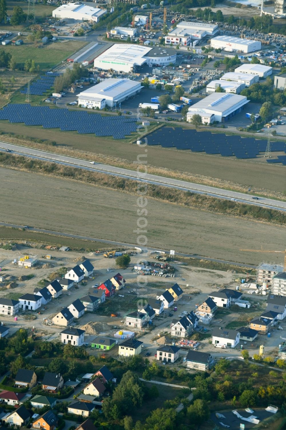 Aerial image Neuenhagen - Construction sites for new construction residential area of detached housing estate on Gruscheweg in Neuenhagen in the state Brandenburg, Germany