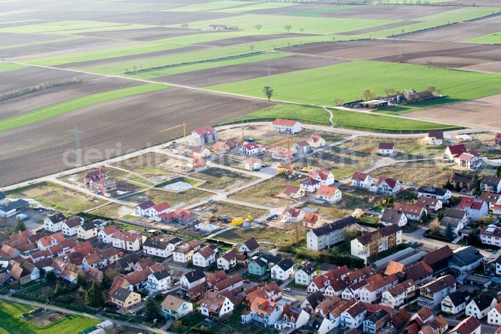 Aerial image Kandel - Construction sites for new construction residential area of detached housing estate Am Hoehenweg in Kandel in the state Rhineland-Palatinate