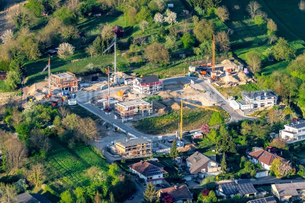 Ettenheim from above - Construction sites for new construction residential area of detached housing estate klein Muenchberg in Ettenheim in the state Baden-Wurttemberg, Germany