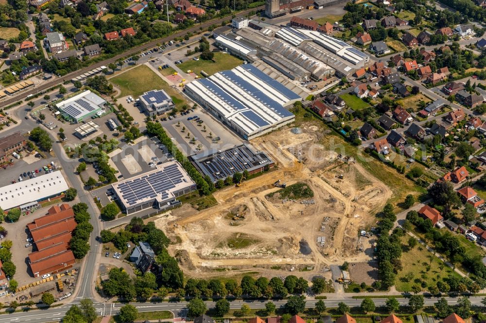 Drensteinfurt from above - Construction sites for new construction residential area of detached housing estate on Konrad-Adenauer-Strasse in Drensteinfurt in the state North Rhine-Westphalia, Germany