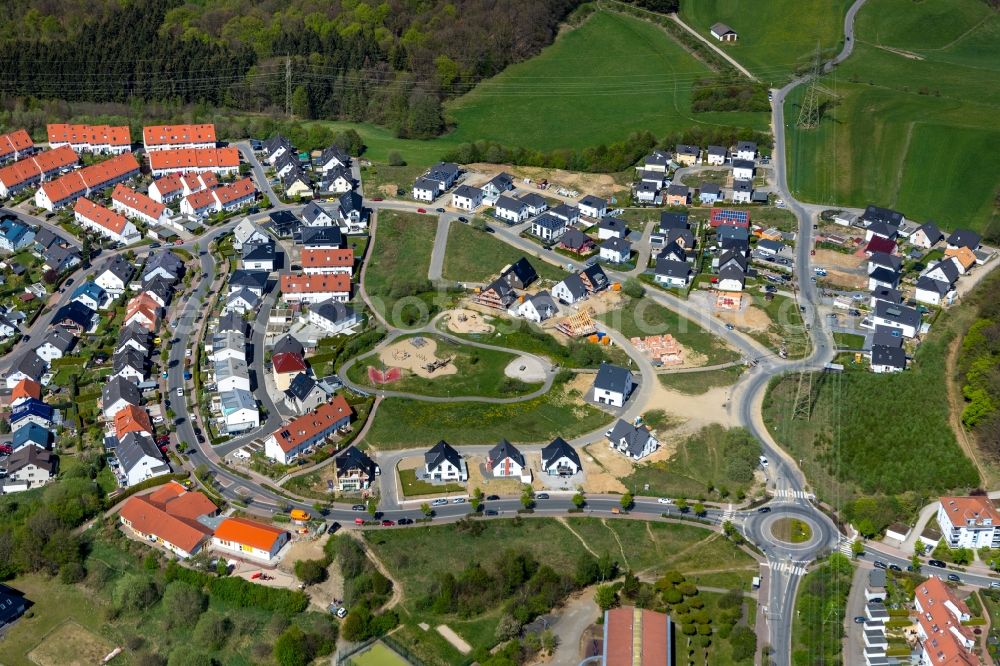 Lüdenscheid from above - Construction sites for new construction residential area of detached housing estate on Hans-Matthies-Strasse - Fuelbecker Strasse in Luedenscheid in the state North Rhine-Westphalia, Germany