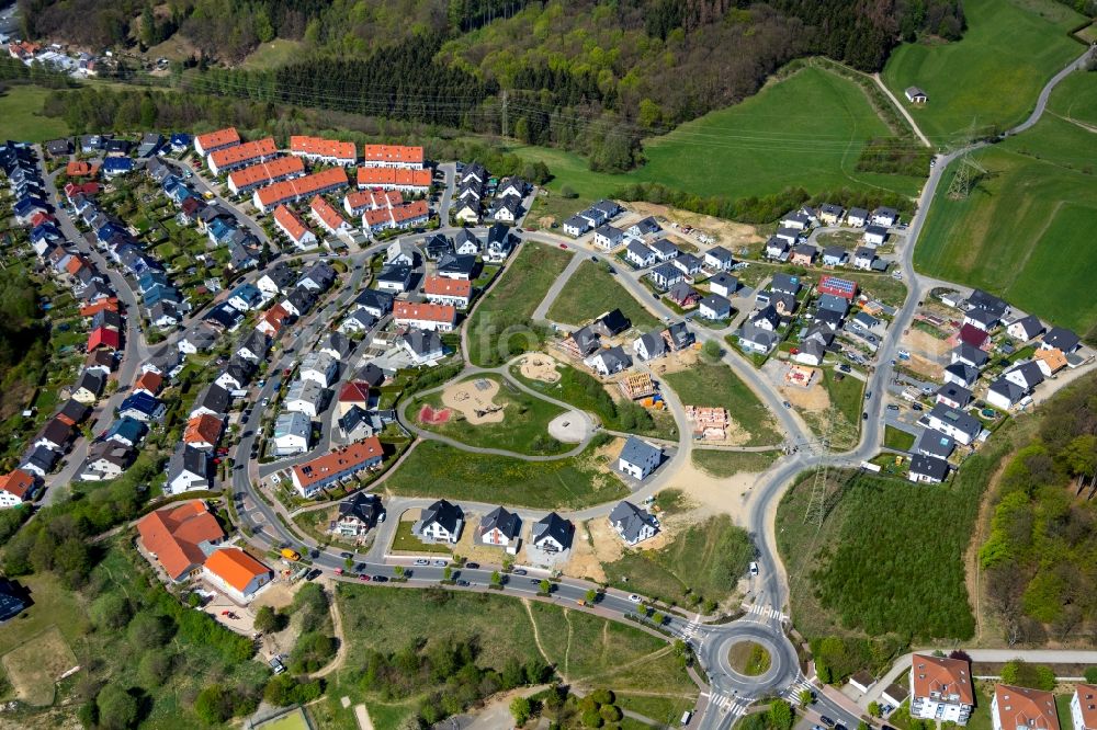 Aerial image Lüdenscheid - Construction sites for new construction residential area of detached housing estate on Hans-Matthies-Strasse - Fuelbecker Strasse in Luedenscheid in the state North Rhine-Westphalia, Germany