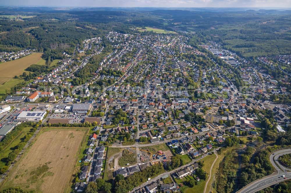 Aerial photograph Menden (Sauerland) - Construction sites for new construction residential area of detached housing estate in Menden (Sauerland) in the state North Rhine-Westphalia, Germany