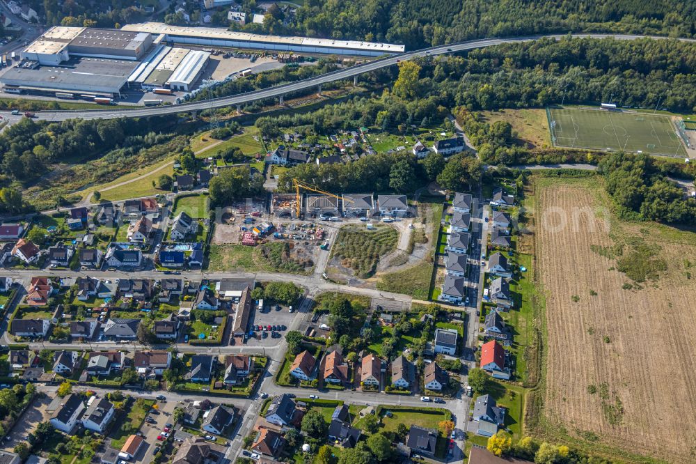 Aerial image Menden (Sauerland) - Construction sites for new construction residential area of detached housing estate in Menden (Sauerland) in the state North Rhine-Westphalia, Germany