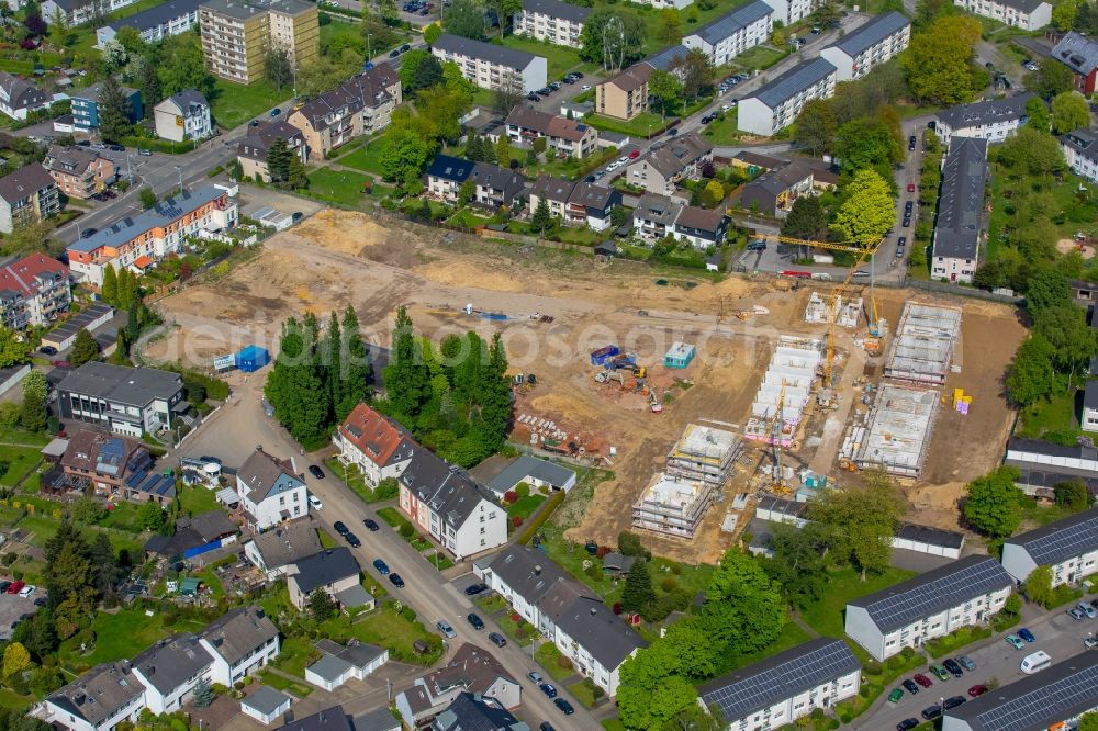 Aerial image Mülheim an der Ruhr - Construction sites for new construction residential area of detached housing estate Muehlenfeld company of Wilma Wohnen West Projekte GmbH in Muelheim on the Ruhr in the state North Rhine-Westphalia