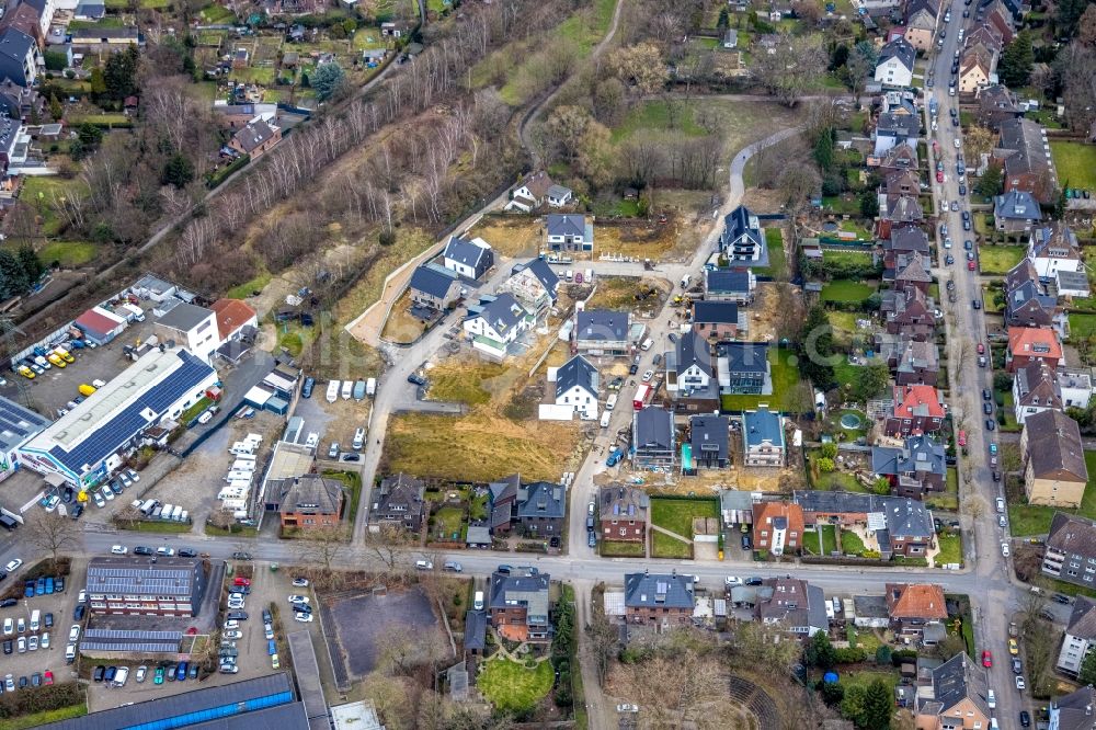 Oberhausen from above - Construction sites for new construction residential area of detached housing estate Neubaugebiet Lilienthalstrasse on Hermann-Frye-Weg in Oberhausen at Ruhrgebiet in the state North Rhine-Westphalia, Germany