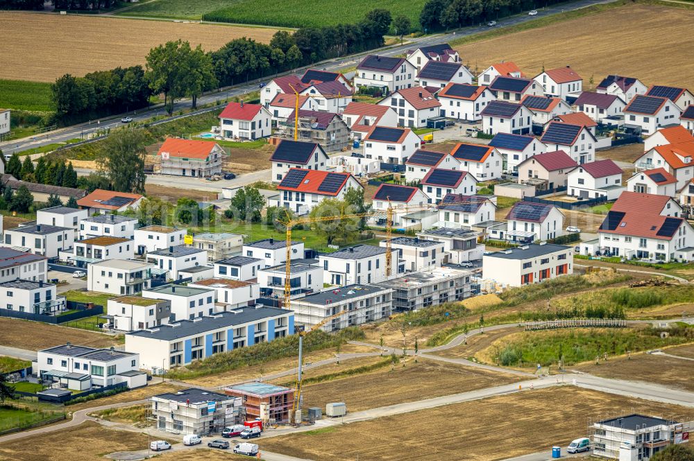 Aerial image Soest - construction sites for new construction residential area of detached housing estate Neuer Soester Norden between Oestinghauser Landstrasse and Weslarner Weg in Soest in the state North Rhine-Westphalia, Germany