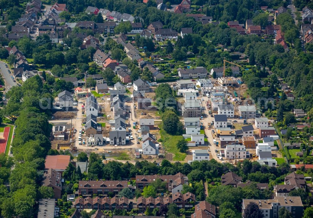 Oberhausen from the bird's eye view: Construction sites for new construction residential single-family a settlement on the Fritz Giga street on the former RWO training ground in Alstaden in Oberhausen in North Rhine-Westphalia