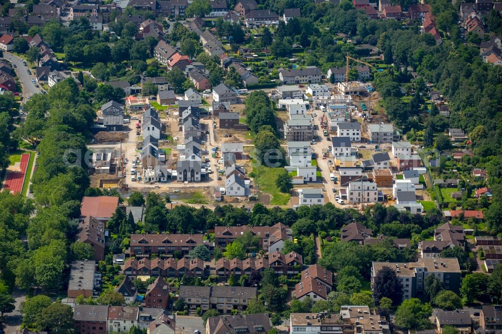 Aerial image Oberhausen - Construction sites for new construction residential single-family a settlement on the Fritz Giga street on the former RWO training ground in Alstaden in Oberhausen in North Rhine-Westphalia