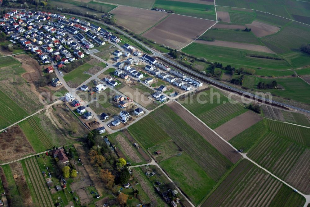 Aerial photograph Bodenheim - Construction sites for new construction residential area of detached housing estate in Bodenheim in the state Rhineland-Palatinate