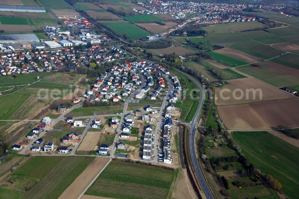 Bodenheim from above - Construction sites for new construction residential area of detached housing estate in Bodenheim in the state Rhineland-Palatinate