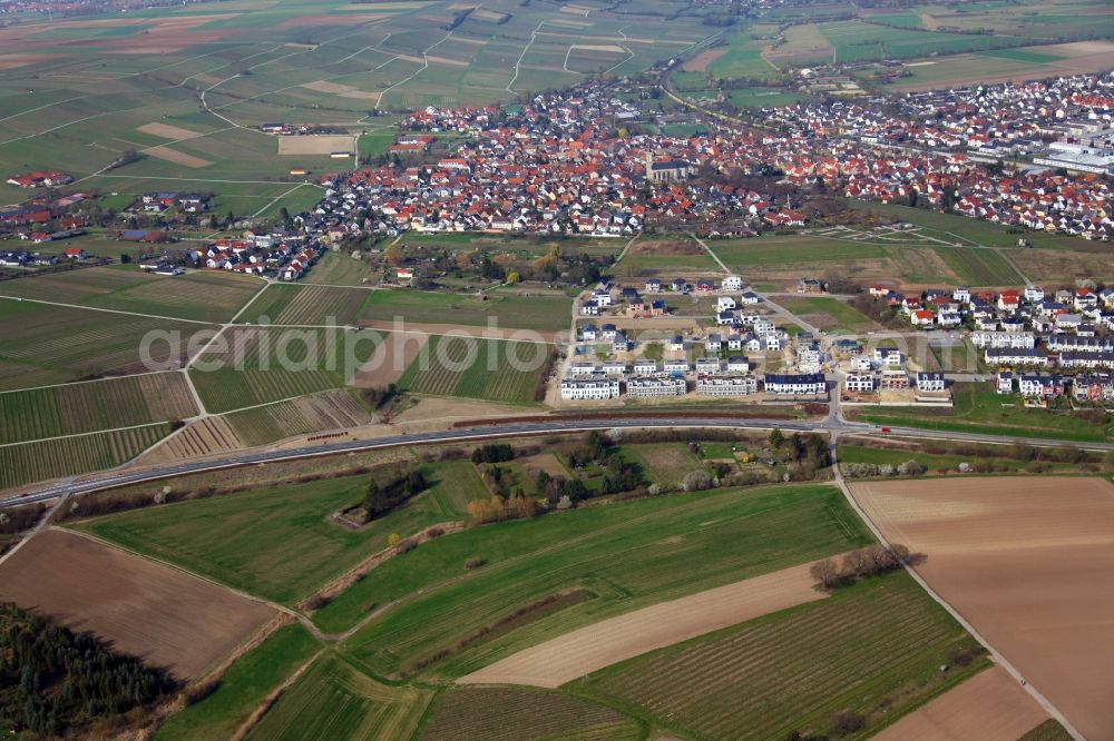 Aerial image Bodenheim - Construction sites for new construction residential area of detached housing estate in Bodenheim in the state Rhineland-Palatinate