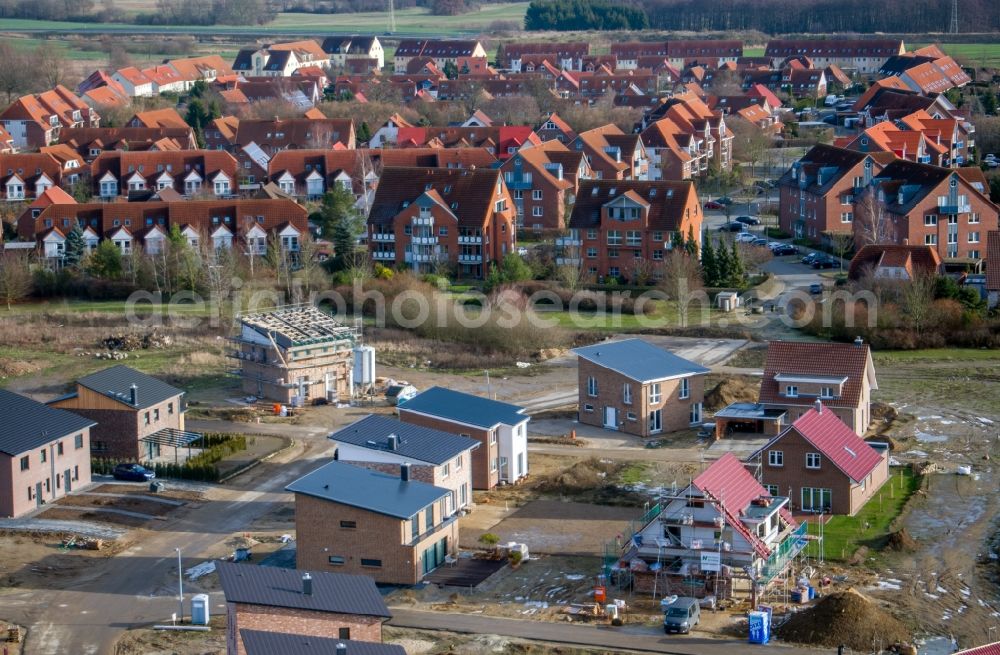 Schwerin from above - Construction sites for new construction residential area of detached housing estate in the district Friedrichsthal in Schwerin in the state Mecklenburg - Western Pomerania, Germany