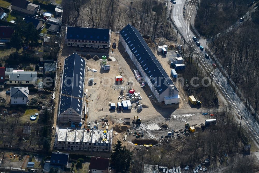 Aerial image Berlin - Construction sites for new construction residential area of detached housing estate on Hultschiner Donm 292 in the district Mahlsdorf in Berlin, Germany