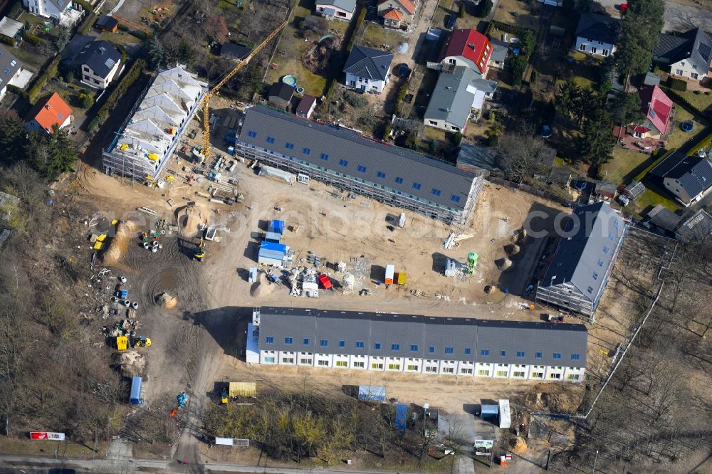 Aerial image Berlin - Construction sites for new construction residential area of detached housing estate on Hultschiner Donm 292 in the district Mahlsdorf in Berlin, Germany