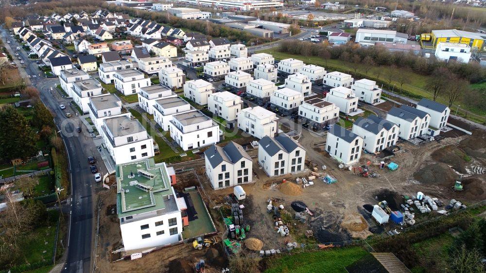 Hennef (Sieg) from above - Construction sites for new construction residential area of detached housing estate Reinmar-von-Zweter-Strasse - Blankenberger Strasse - Lise Meitner Strasse in the district Weldergoven in Hennef (Sieg) in the state North Rhine-Westphalia, Germany