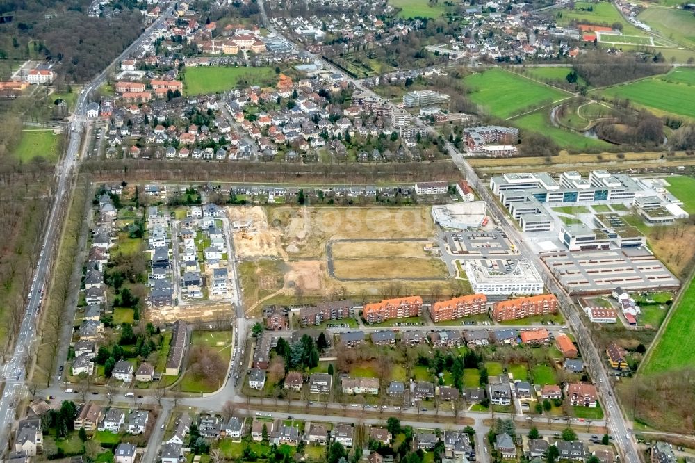 Aerial photograph Hamm - Construction sites for new construction residential area of detached housing estate Paracelsuspark of Paracelsus GmbH & Co. KG in Hamm in the state North Rhine-Westphalia