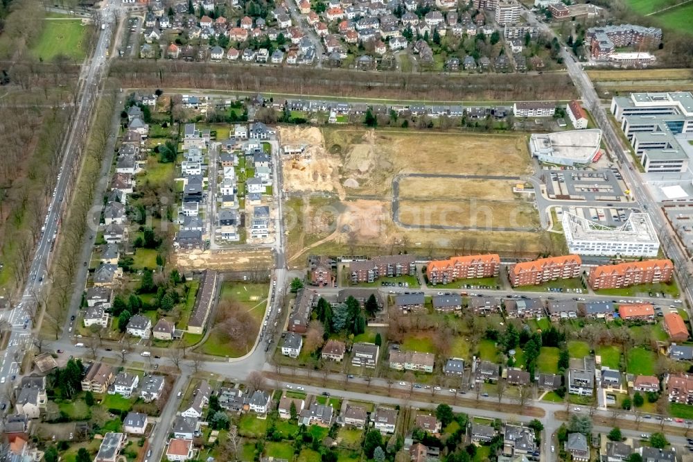 Hamm from above - Construction sites for new construction residential area of detached housing estate Paracelsuspark of Paracelsus GmbH & Co. KG in Hamm in the state North Rhine-Westphalia