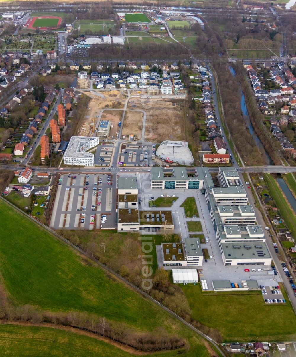 Aerial photograph Hamm - Construction sites for new construction residential area of detached housing estate Paracelsuspark of Paracelsus GmbH & Co. KG in Hamm in the state North Rhine-Westphalia