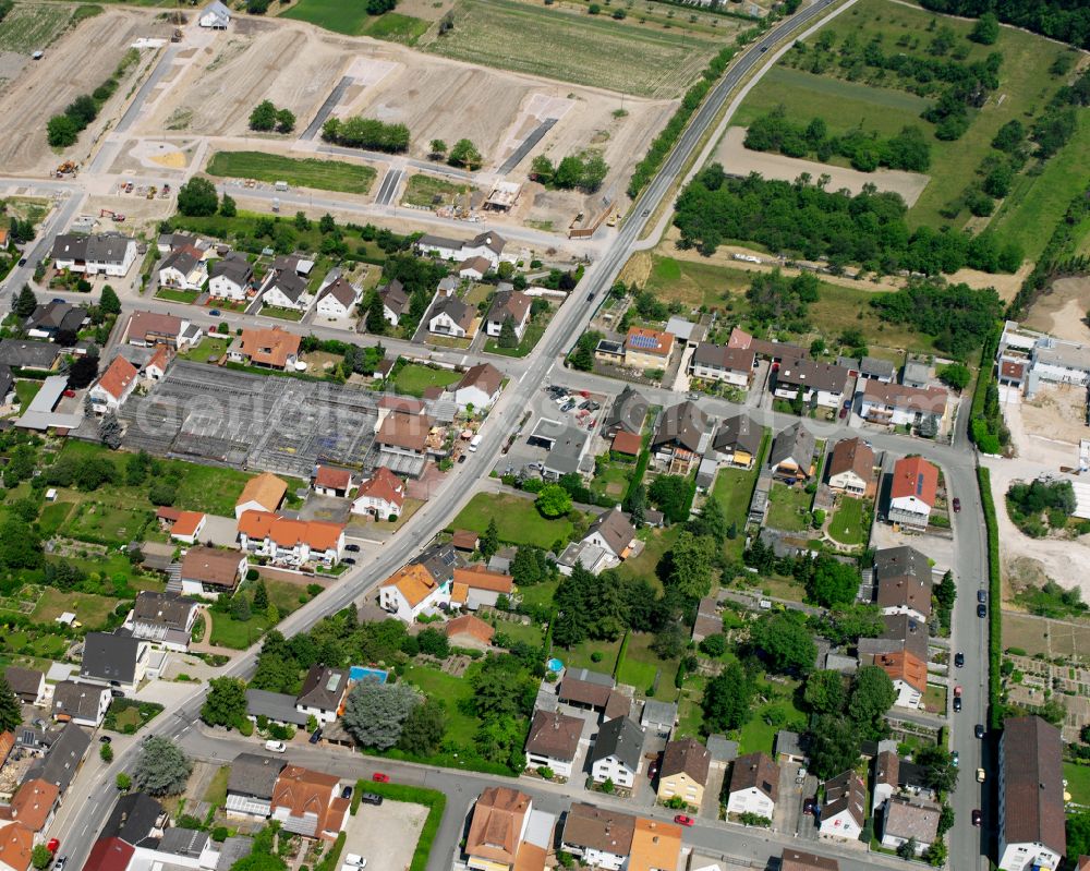 Philippsburg from above - Construction sites for new construction residential area of detached housing estate on street Zum Hollergrund in the district Rheinsheim in Philippsburg in the state Baden-Wuerttemberg, Germany