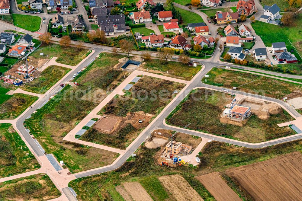 Aerial photograph Rheinhausen - Construction sites for new construction residential area of detached housing estate on street Keltenweg in Rheinhausen in the state Baden-Wuerttemberg, Germany