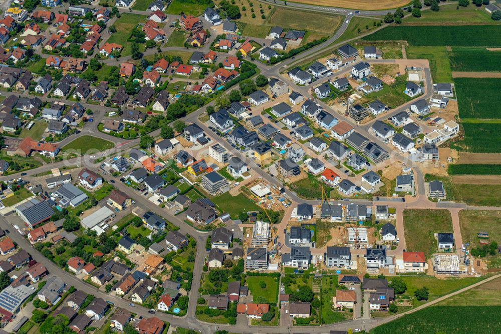 Aerial image Rheinhausen - Construction sites for new construction residential area of detached housing estate on street Keltenweg in Rheinhausen in the state Baden-Wuerttemberg, Germany