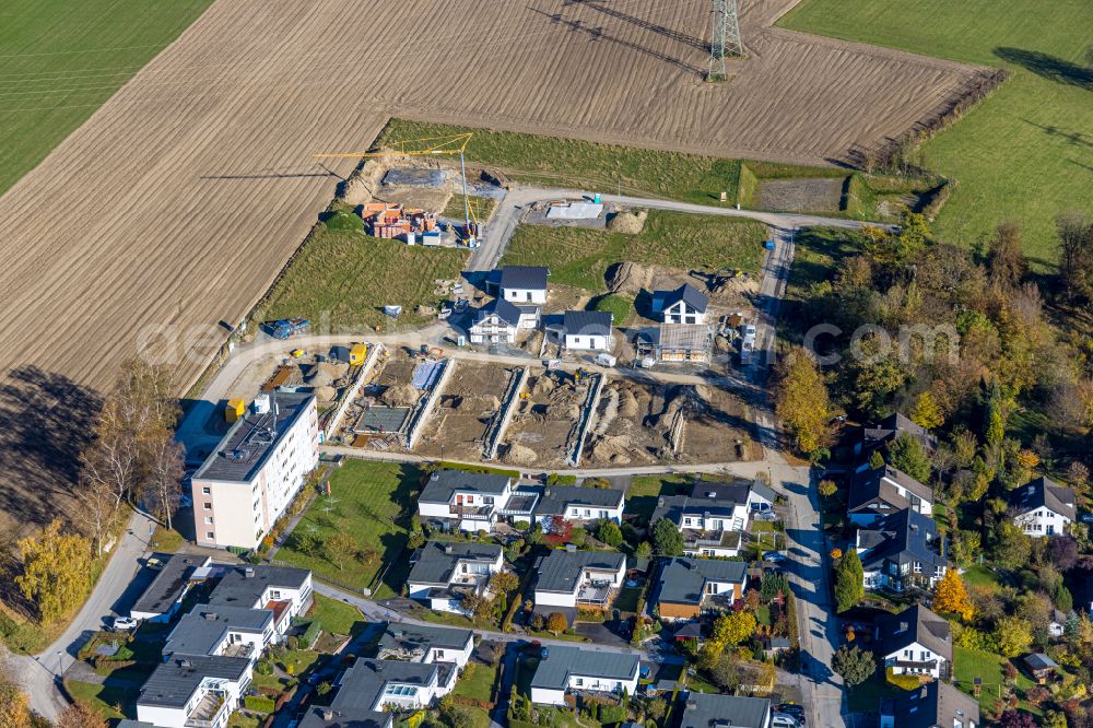 Schmallenberg from above - Construction sites for new construction residential area of detached housing estate on Breslauer Strasse in Schmallenberg at Sauerland in the state North Rhine-Westphalia, Germany