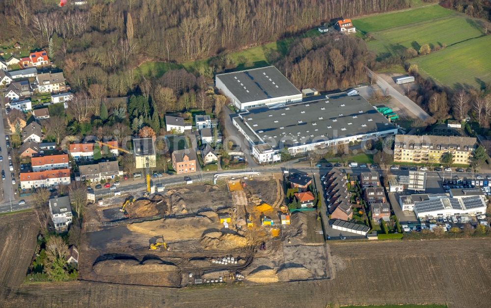 Herne from the bird's eye view: Construction sites for new construction residential area of detached housing estate Sodinger Anger of Stadtentwicklungsgesellschaft Herne SEG on Castroper Strasse in Herne in the state North Rhine-Westphalia, Germany