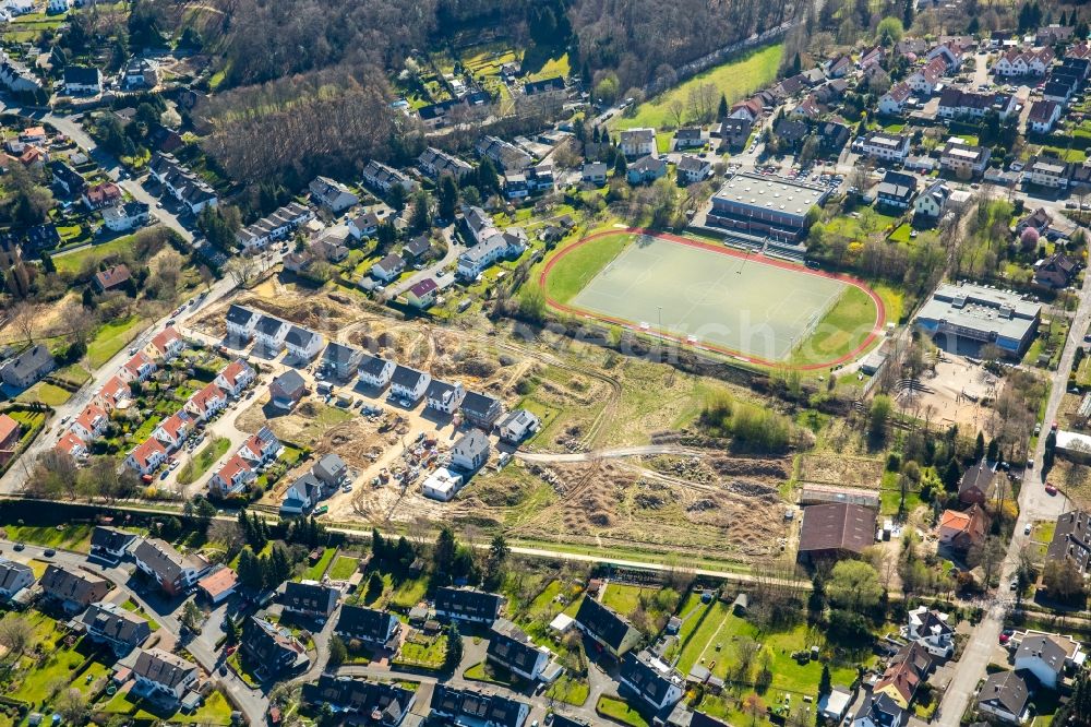 Witten from above - Construction sites for new construction residential area of detached housing estate on Brunebecker Strasse in the district Ruedinghausen in Witten in the state North Rhine-Westphalia